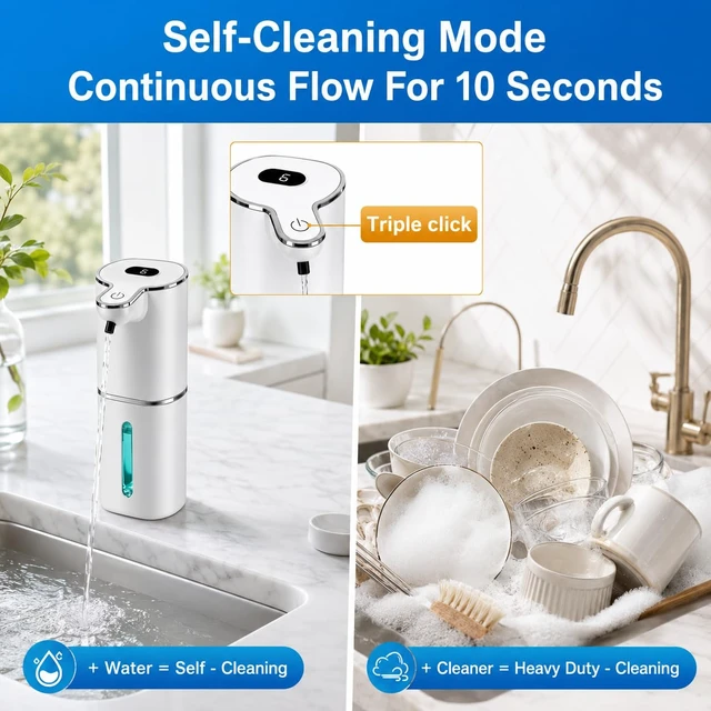 Alt view image 7 of 7 - Automatic Liquid Soap Dispenser Touchless, 6 Level Adjustable, USB Rechargeable Smart Hand Soap Dispenser, Physical Button Operation, 13.5oz/400mL Wall Mounted for Bathroom Kitchen Dish Soap