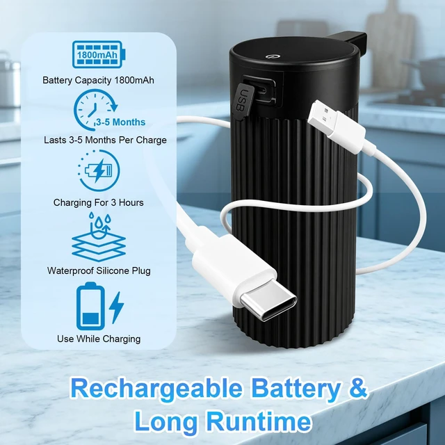 Alt view image 5 of 7 - Automatic Liquid Soap Dispenser Touchless, Rechargeable, Adjustable | Long Battery Life, Digital Display, 4-Level, for Dish Hand Soap, IPX5 Waterproof, 14.2oz, Kitchen Bathroom Accessories, Black