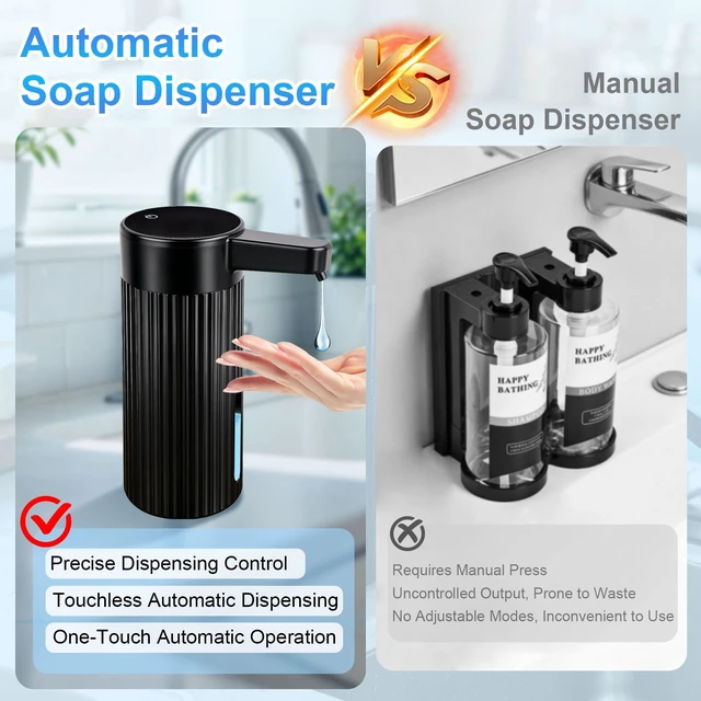 Alt view image 7 of 7 - Automatic Liquid Soap Dispenser Touchless, Rechargeable, Adjustable | Long Battery Life, Digital Display, 4-Level, for Dish Hand Soap, IPX5 Waterproof, 14.2oz, Kitchen Bathroom Accessories, Black