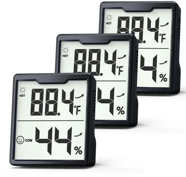 Main image of 3 Pieces Digital Hygrometer Indoor Thermometer Humidity Meter, Black | 5s Fast Refresh, Accurate Temperature and Humidity Monitor for House, Baby Room, Greenhouse, Incubator