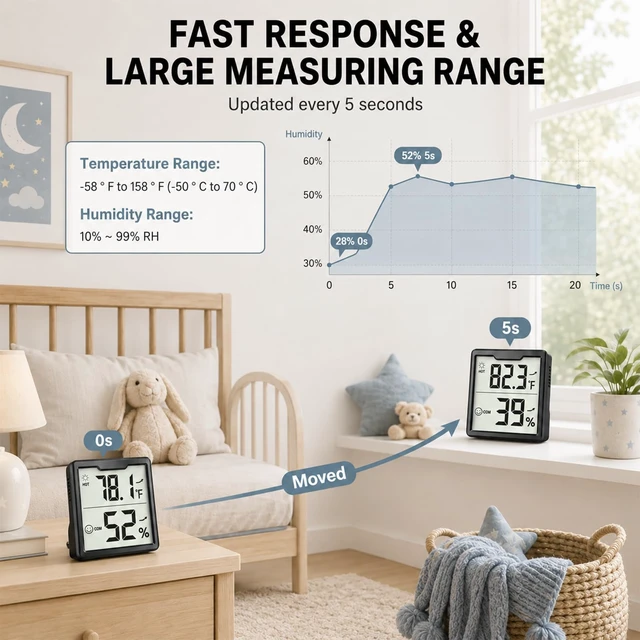 Alt view image 3 of 7 - 3 Pieces Digital Hygrometer Indoor Thermometer Humidity Meter, Black | 5s Fast Refresh, Accurate Temperature and Humidity Monitor for House, Baby Room, Greenhouse, Incubator