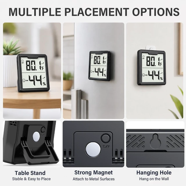 Alt view image 4 of 7 - 3 Pieces Digital Hygrometer Indoor Thermometer Humidity Meter, Black | 5s Fast Refresh, Accurate Temperature and Humidity Monitor for House, Baby Room, Greenhouse, Incubator