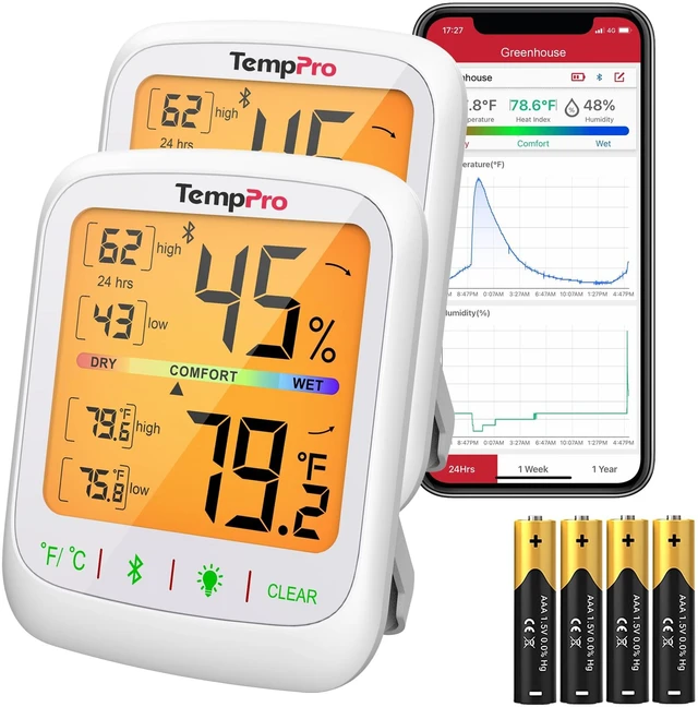 Main image of TempAir Bluetooth Hygrometer Thermometer with Large Backlit LCD | 260 ft Wireless Remote Temperature and Humidity Monitor, Indoor Room Thermometer and Humidity Gauge with Max Min Records