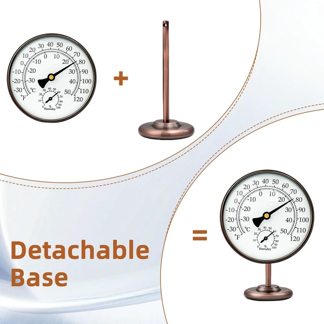 Alt view image 6 of 7 - 4'' Indoor Thermometer & Humidity Gauge, Brass Temperature Gauge with Stand | Room Analog Temperature and Humidity Monitor, Battery-Free Thermometer for Home, Office, Garage, Table or RV