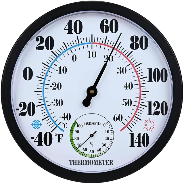 Main image of 10 Inch Indoor Outdoor Thermometer Hygrometer Combo | Large Dial Analog Temperature Humidity Gauge, Wall Mount Weather Thermometer for Home Patio Greenhouse Garage Room