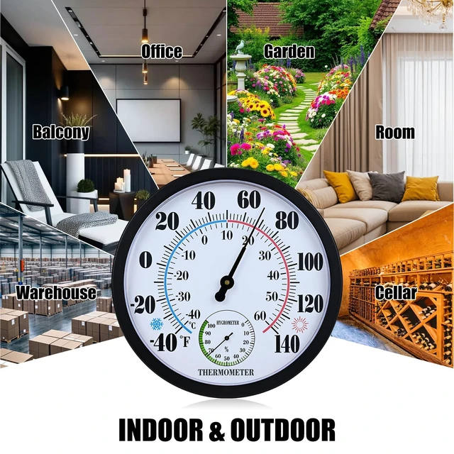 Alt view image 7 of 7 - 10 Inch Indoor Outdoor Thermometer Hygrometer Combo | Large Dial Analog Temperature Humidity Gauge, Wall Mount Weather Thermometer for Home Patio Greenhouse Garage Room