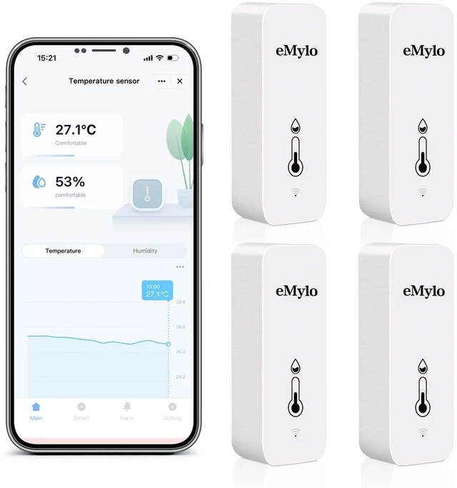 Main image of WiFi Indoor Thermometer Hygrometer with App Alert & Data Export | Wireless Mini Temperature and Humidity Sensor, Smart Remote Monitor for Home Baby Room Greenhouse Wine Cellar, 4PCS