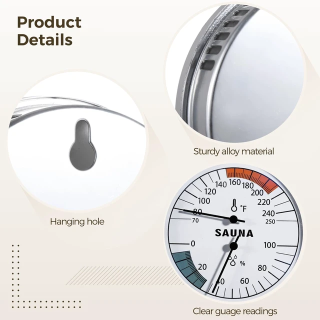 Alt view image 3 of 6 - Sauna Thermometer Hygrometer, 2 in 1 Fahrenheit Thermometer Hygrometer for Sauna Room, Indoor Humidity Temperature Monitor Gauge Sauna Accessories
