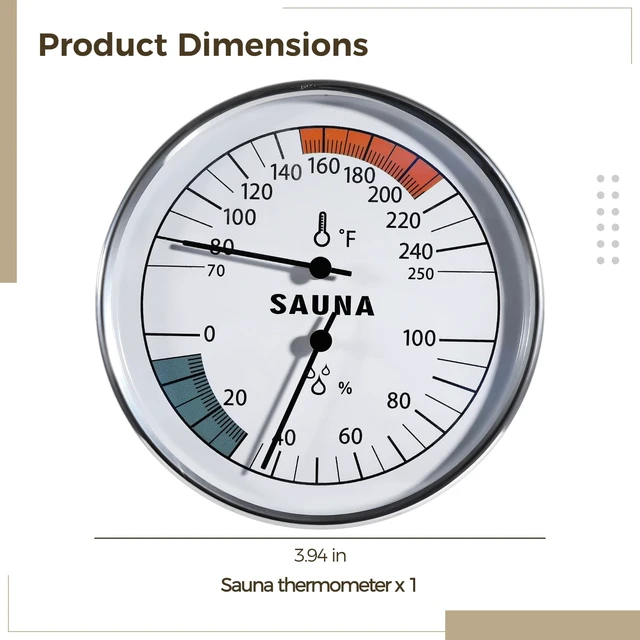 Alt view image 4 of 6 - Sauna Thermometer Hygrometer, 2 in 1 Fahrenheit Thermometer Hygrometer for Sauna Room, Indoor Humidity Temperature Monitor Gauge Sauna Accessories