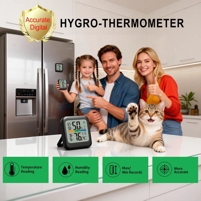 Alt view image 3 of 7 - Room Thermometer Indoor Hygrometer Temperature Humidity Monitor | 5s Fast Refresh, 2.8" Large LCD, Battery included, Accurate Sensor for Home Office Baby Nursery Greenhouse Reptile Incubator