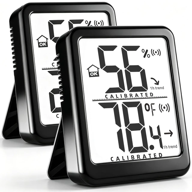 Main image of 2-Pack Digital Room Thermometer Hygrometer with Battery | Accurate indoor temp/humidity for home, baby nursery, reptile terrarium & greenhouse. Includes batteries, easy to read
