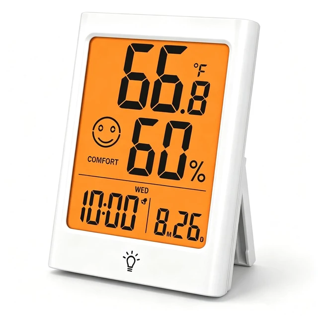 Main image of Digital Indoor Thermometer for Room, Smart Temperature Humidity Monitor with Backlight, Comfort Indicator, Max/Min Record, Time, Calendar, Alarm, °c/°f Switch for Bedroom, School