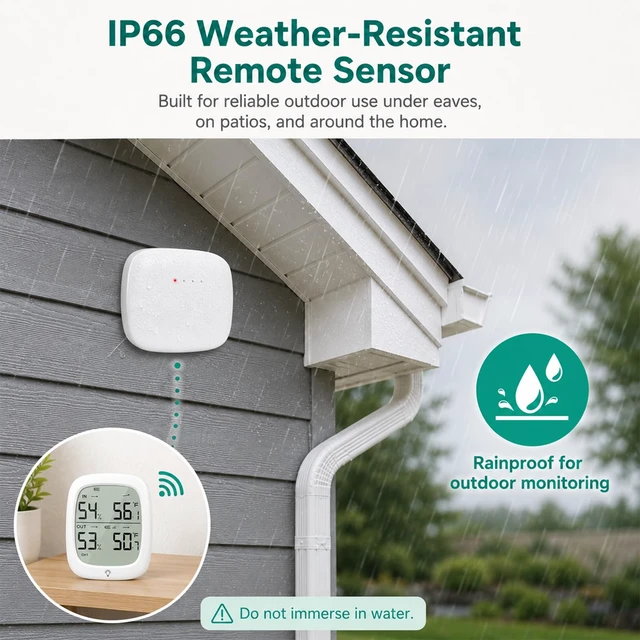 Alt view image 6 of 7 - Indoor Outdoor Thermometer Wireless Hygrometer, 330 ft Sensor | High Accuracy Temperature Humidity Monitor, 30-Second Updates, Clear Backlit Display for Home, Greenhouse, Nursery & Patio