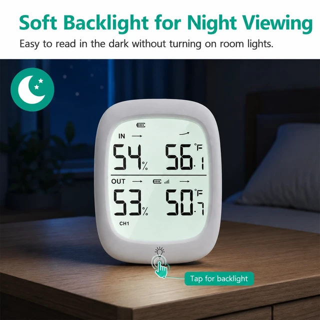 Alt view image 7 of 7 - Indoor Outdoor Thermometer Wireless Hygrometer, 330 ft Sensor | High Accuracy Temperature Humidity Monitor, 30-Second Updates, Clear Backlit Display for Home, Greenhouse, Nursery & Patio