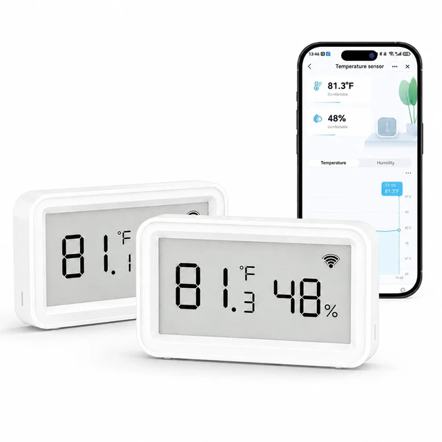 Main image of WiFi Thermometer Hygrometer,Smart Indoor Temperature Humidity Sensor | Digital Remote Monitor Temp/Humidity with LCD Display, App Alert, Free Data Storage Export, for Home Bedroom Greenhouse