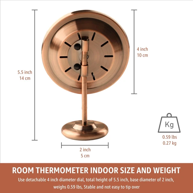 Alt view image 5 of 7 - 4" Indoor Thermometer & Humidity Gauge, Brass Dial with Stand | Room Analog Temperature & Humidity Monitor, Dual Scale Display, Battery-Free For House Home Desk Bedroom Garage RV