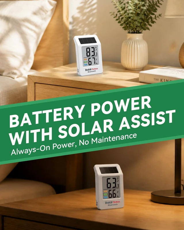 Alt view image 5 of 7 - Bluetooth Thermometer Hygrometer 3 Pack, Indoor Room Humidity Meter | Guest Mode App Access ,260FT Wireless Range,Solar-Assisted Power,Smart Alerts for Office Home Fridge Greenhouse Camping