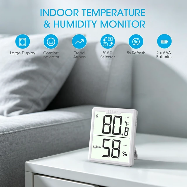 Alt view image 3 of 7 - 3 Pack Digital Hygrometer Indoor Thermometer White | 3.4in Large Display Room Thermometer with Temperature and Humidity Monitor, Humidity Meter for House, Baby Room, Greenhouse