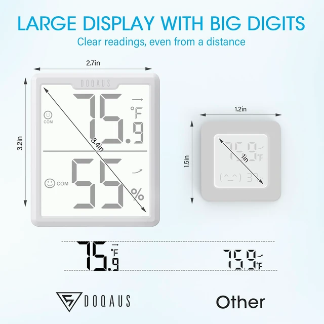 Alt view image 4 of 7 - 3 Pack Digital Hygrometer Indoor Thermometer White | 3.4in Large Display Room Thermometer with Temperature and Humidity Monitor, Humidity Meter for House, Baby Room, Greenhouse
