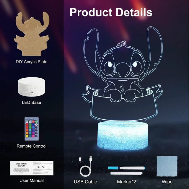 Alt view image 5 of 7 - Custom Night Light: 16 Colors DIY Personalized 3D Illusion Lamp with Remote Control, Anime Bedside Lamp, Merch Gifts Stuff for Girls Kids Room Decor Birthday Decorations Christmas Holiday
