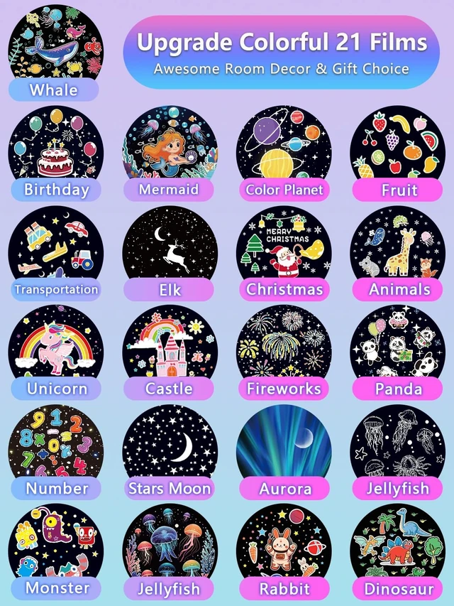 Alt view image 2 of 7 - Projector Night Light for Kids + 21 Sets of Films, Night Light Projector for Bedroom, Ceiling, Kids Star Galaxy Projector with 360° Rotation for Baby Girl Boy, Birthday, Christmas, Nursery, Room Decor