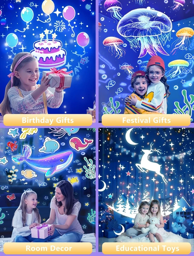 Alt view image 7 of 7 - Projector Night Light for Kids + 21 Sets of Films, Night Light Projector for Bedroom, Ceiling, Kids Star Galaxy Projector with 360° Rotation for Baby Girl Boy, Birthday, Christmas, Nursery, Room Decor