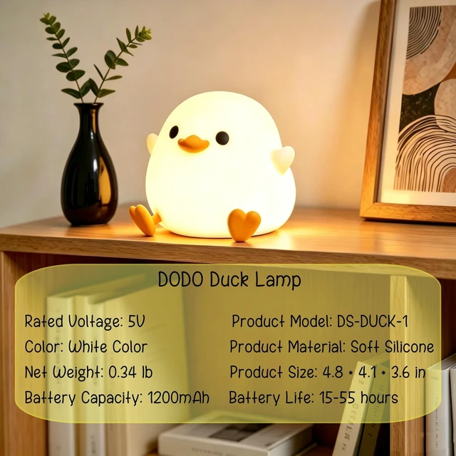 Alt view image 7 of 7 - Duck Cute Lamp, Squishy Night Light, Kids Gifts Baby Room Decor | Safe Silicone Bedside Lamp, Touch Animal Nightlight For Nursery, College White Elephant Gifts, Boys Girls Dodo Ducky Stuff