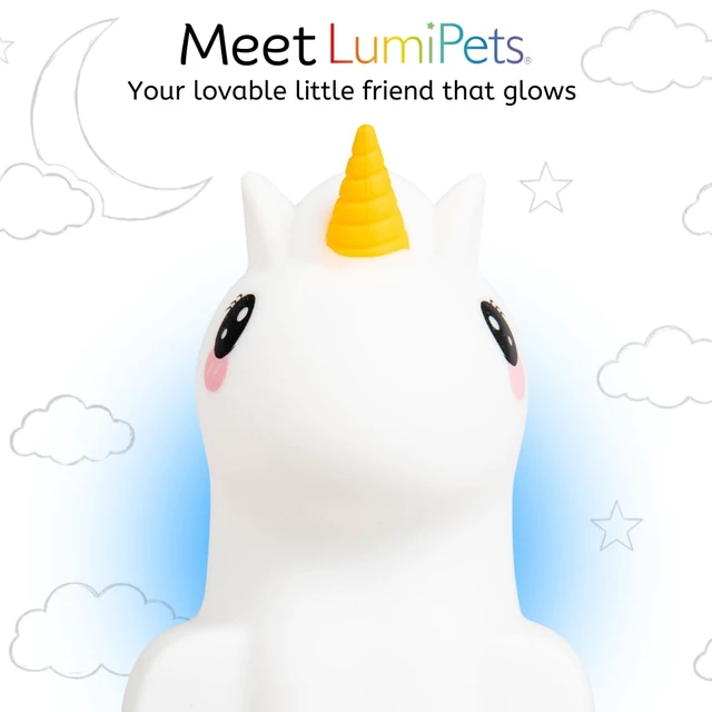 Alt view image 2 of 7 - Junior Unicorn Toddler Nightlight, Rechargeable Silicone Kids Lamp | 4"D x 5"W x 5"H | Squishy Nursery Night Light | Portable & Touch Control | BPA-free Silicone | 8 Colors, 32 Hour Runtime