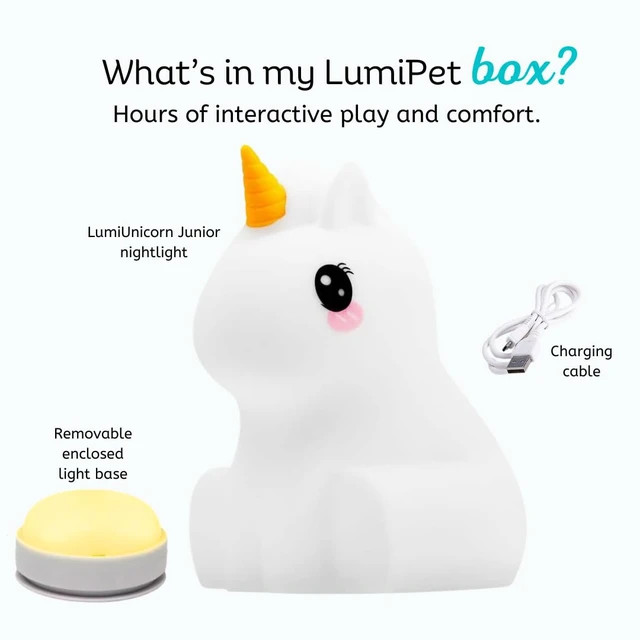 Alt view image 5 of 7 - Junior Unicorn Toddler Nightlight, Rechargeable Silicone Kids Lamp | 4"D x 5"W x 5"H | Squishy Nursery Night Light | Portable & Touch Control | BPA-free Silicone | 8 Colors, 32 Hour Runtime