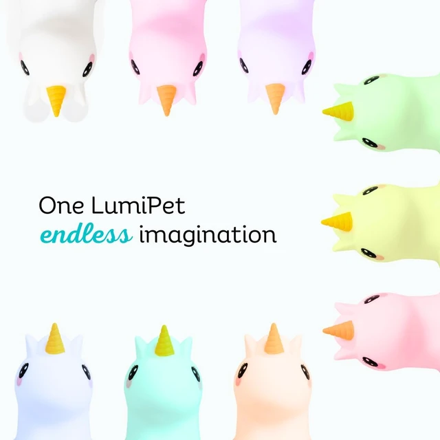 Alt view image 7 of 7 - Junior Unicorn Toddler Nightlight, Rechargeable Silicone Kids Lamp | 4"D x 5"W x 5"H | Squishy Nursery Night Light | Portable & Touch Control | BPA-free Silicone | 8 Colors, 32 Hour Runtime