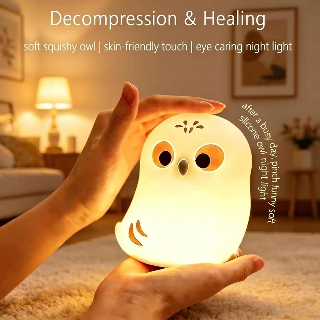 Alt view image 4 of 6 - White Owl Night Light for Kids, Cute Squishy Lamp College Gifts | White Elephant Gifts, Rechargeable Dimmable Bedside Animal Lamp, Baby Room Nursery Decor, Boys Girls Trendy Stuff