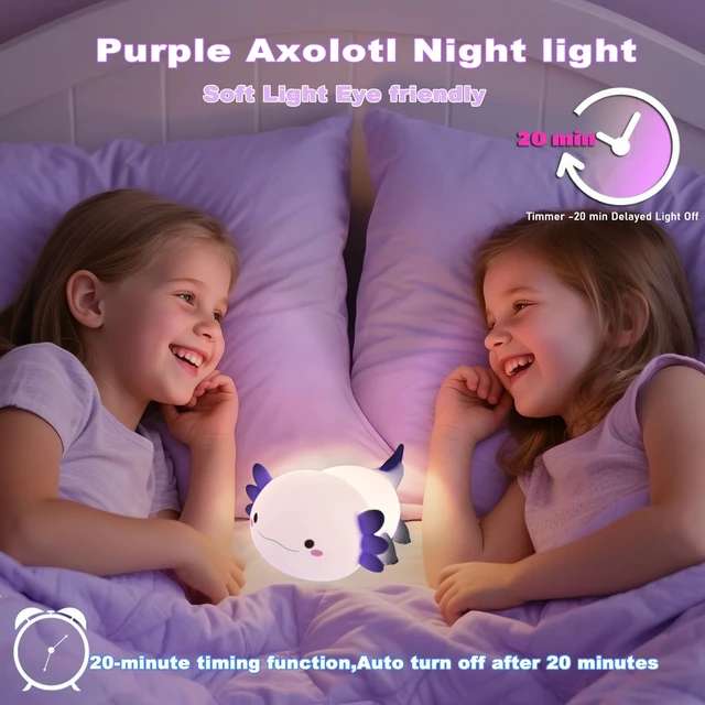 Alt view image 2 of 6 - Axolotl Squishy Silicone Night Light, 2 Dimmable Warm Brightness | with 20 Min Timer Rechargeable Touch Bedside Lamp, Kawaii Nursery Decor Gift for Baby Toddler Teen Girls College Dorm