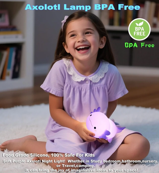 Alt view image 3 of 6 - Axolotl Squishy Silicone Night Light, 2 Dimmable Warm Brightness | with 20 Min Timer Rechargeable Touch Bedside Lamp, Kawaii Nursery Decor Gift for Baby Toddler Teen Girls College Dorm