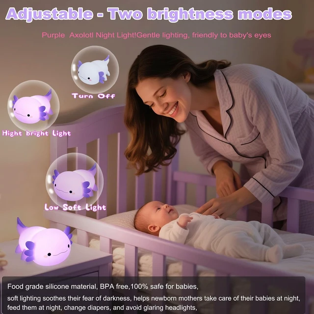 Alt view image 4 of 6 - Axolotl Squishy Silicone Night Light, 2 Dimmable Warm Brightness | with 20 Min Timer Rechargeable Touch Bedside Lamp, Kawaii Nursery Decor Gift for Baby Toddler Teen Girls College Dorm