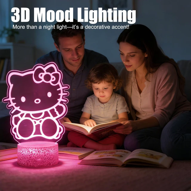 Alt view image 5 of 6 - Cat Night Light - 16 Colors Change Decor Kitty Cute Lamp with Remote, Dim Control, 3D Illusion LED Night Lights for Christmas Birthday Party Decoration Gifts