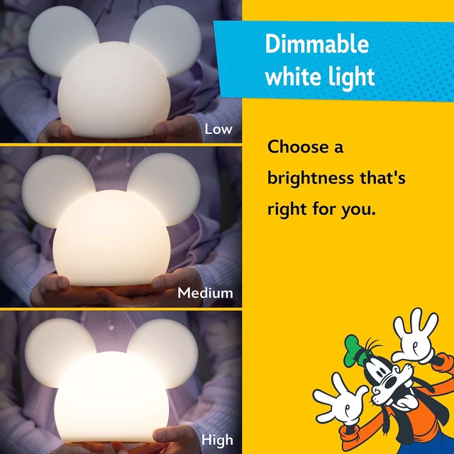 Alt view image 3 of 7 - Squish'ems Mickey Mouse Night Light for Kids, Soft Silicone | 13 Color Modes and Dimmable Warm White Light for Kids Room, Nursery, and Bedroom, USB Powered with AAA Battery Option