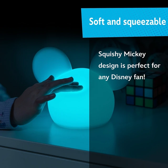 Alt view image 4 of 7 - Squish'ems Mickey Mouse Night Light for Kids, Soft Silicone | 13 Color Modes and Dimmable Warm White Light for Kids Room, Nursery, and Bedroom, USB Powered with AAA Battery Option