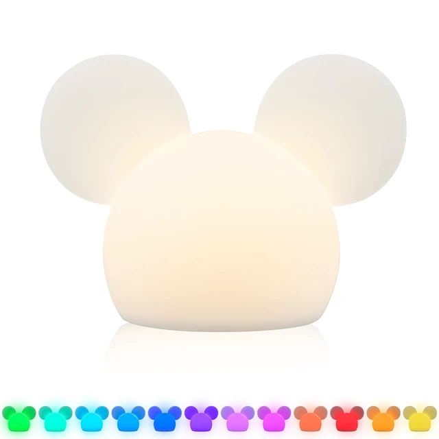 Alt view image 7 of 7 - Squish'ems Mickey Mouse Night Light for Kids, Soft Silicone | 13 Color Modes and Dimmable Warm White Light for Kids Room, Nursery, and Bedroom, USB Powered with AAA Battery Option