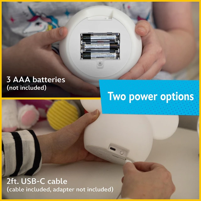 Alt view image 6 of 7 - Squish'ems Mickey Mouse Night Light for Kids, Soft Silicone | 13 Color Modes and Dimmable Warm White Light for Kids Room, Nursery, and Bedroom, USB Powered with AAA Battery Option