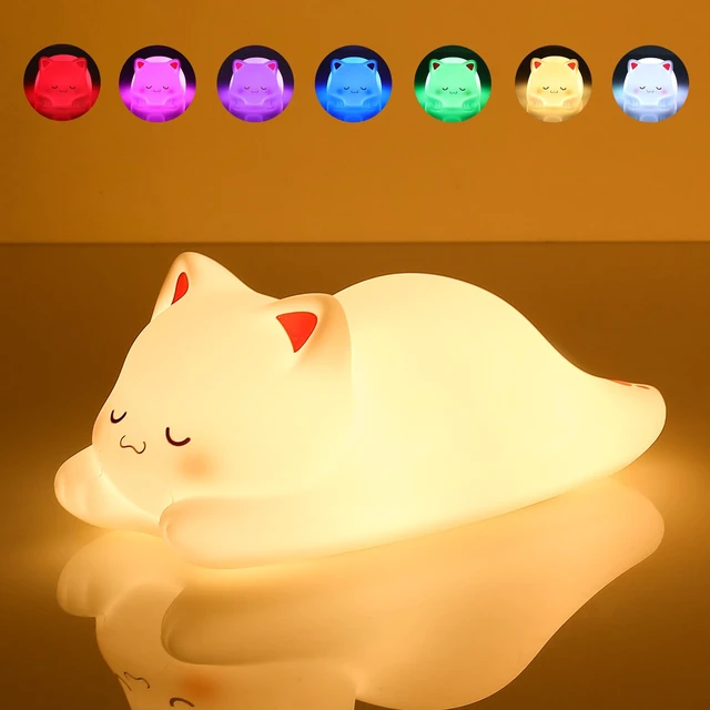 Alt view image 7 of 7 - Cute Night Light for Kids Cat Night-Light Baby Girl Squishy NightLight 1/3 Hour Timer Kitty Light Dimmable Nursery Lamp Colorful Nightlight Gift for Kid Toddler Kawaii Bedroom (Mimi)
