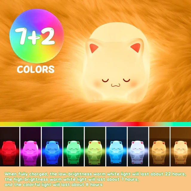 Alt view image 3 of 7 - Cute Night Light for Kids Cat Night-Light Baby Girl Squishy NightLight 1/3 Hour Timer Kitty Light Dimmable Nursery Lamp Colorful Nightlight Gift for Kid Toddler Kawaii Bedroom (Mimi)