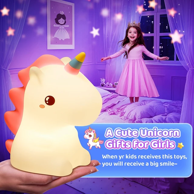 Alt view image 3 of 7 - Unicorn Night Light for Kids, 16 Colors & Remote Control Baby Night Light, Rechargeable Unicorn Lamp, Cute Gifts for Kids Gifts Teen Girl Gifts