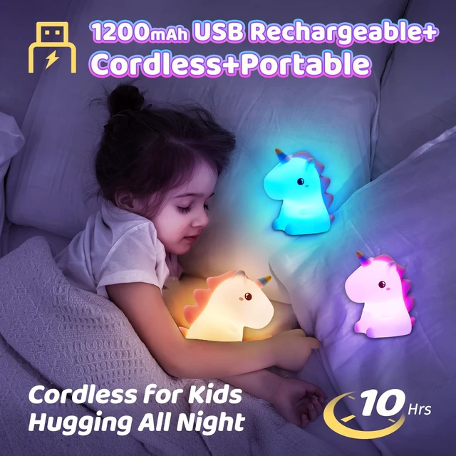 Alt view image 7 of 7 - Unicorn Night Light for Kids, 16 Colors & Remote Control Baby Night Light, Rechargeable Unicorn Lamp, Cute Gifts for Kids Gifts Teen Girl Gifts