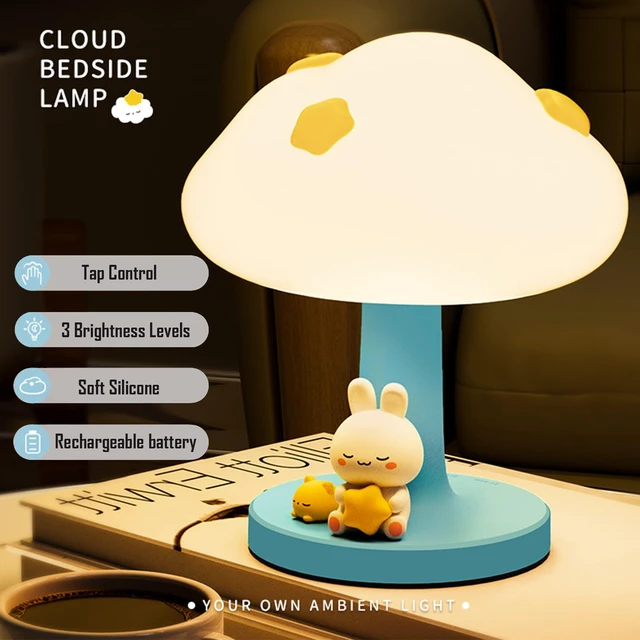 Alt view image 2 of 7 - Cloud and Bunny Rechargeable Night Light, Safe Soft Silicone Material, 3 Brightness Levels, Tap Control, Warm Light, Toddler Sleeping Lamp, Bedroom Night Lamp (Cloud and Bunny)