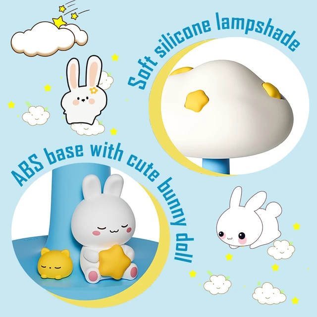 Alt view image 5 of 7 - Cloud and Bunny Rechargeable Night Light, Safe Soft Silicone Material, 3 Brightness Levels, Tap Control, Warm Light, Toddler Sleeping Lamp, Bedroom Night Lamp (Cloud and Bunny)