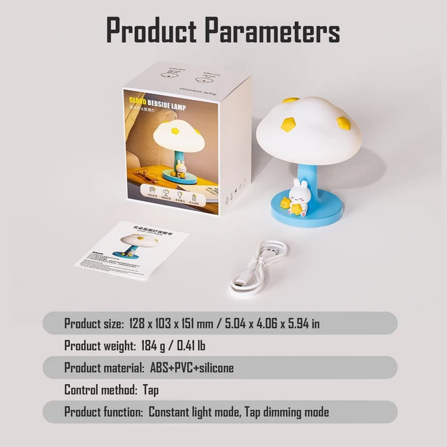 Alt view image 6 of 7 - Cloud and Bunny Rechargeable Night Light, Safe Soft Silicone Material, 3 Brightness Levels, Tap Control, Warm Light, Toddler Sleeping Lamp, Bedroom Night Lamp (Cloud and Bunny)