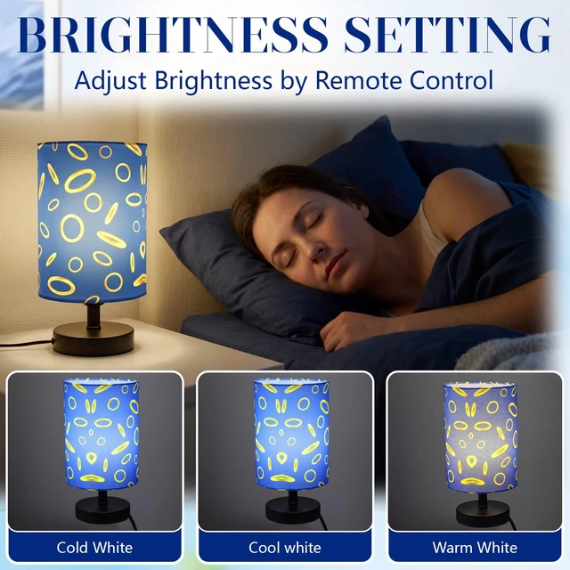 Alt view image 3 of 7 - Blue and Golden Rings Table Lamps Gifts 3 Colors Dimmable Lights 5.1 x 9.5 Inch Cartoon Game Night Light Bedroom Bedside Lamps for Room Bedroom Desk Home Decor Birthday Gifts