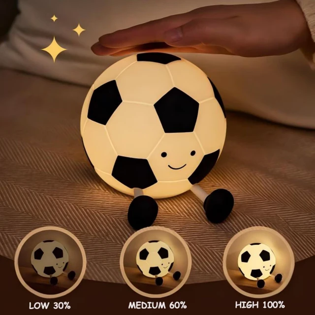 Alt view image 3 of 7 - Cute Soccer Ball Night Light, Soft Silicone Cartoon Football Lamp, Rechargeable Bedside Nightlight with Timer Dimmable Nursery Light for Bedroom Sports Themed Room Decor, Gift for Soccer Fans