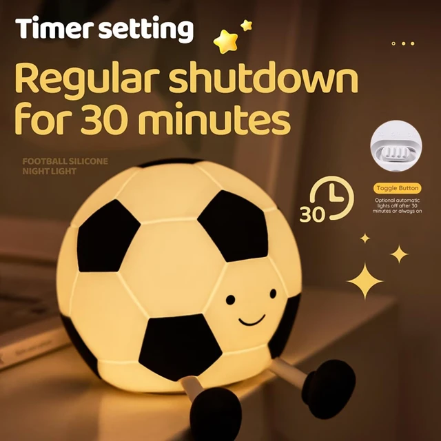 Alt view image 4 of 7 - Cute Soccer Ball Night Light, Soft Silicone Cartoon Football Lamp, Rechargeable Bedside Nightlight with Timer Dimmable Nursery Light for Bedroom Sports Themed Room Decor, Gift for Soccer Fans