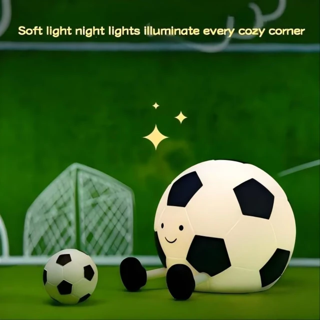 Alt view image 5 of 7 - Cute Soccer Ball Night Light, Soft Silicone Cartoon Football Lamp, Rechargeable Bedside Nightlight with Timer Dimmable Nursery Light for Bedroom Sports Themed Room Decor, Gift for Soccer Fans